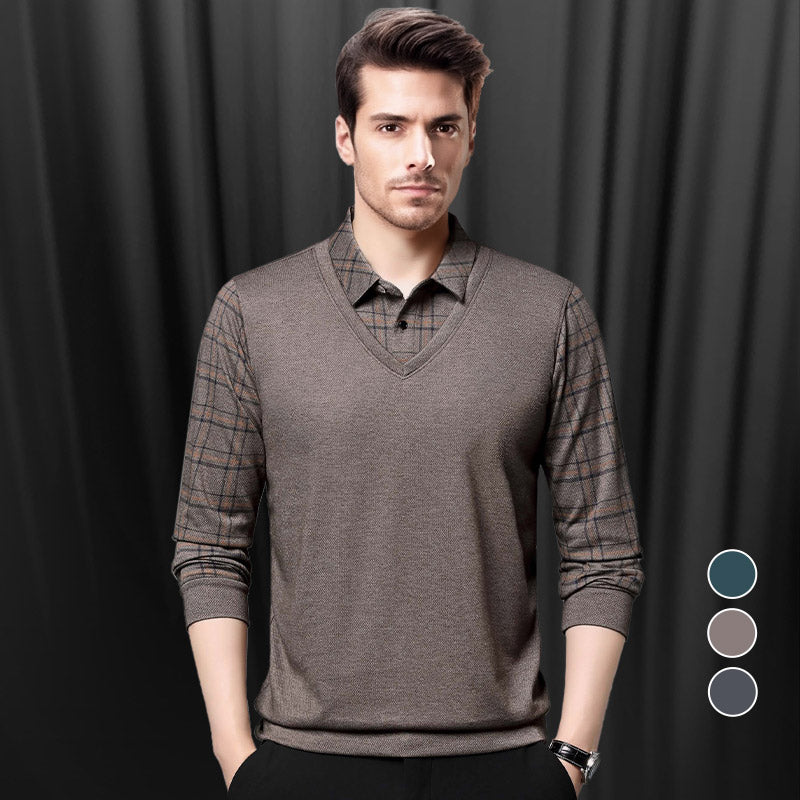 🍃Langarm-Oberteil in Layering-Optik für Herren