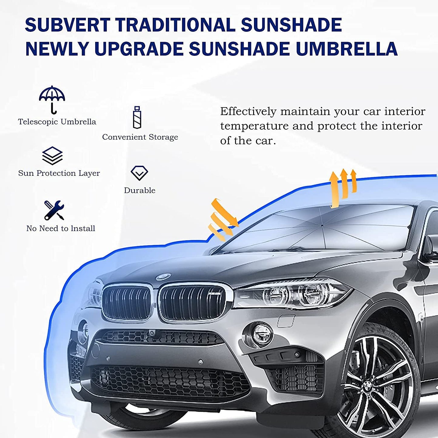 💥 Paraguas parasol automático para coche | Fácil de usar y protección total 💥-Bloquea rayos UV y reduce el calor ☀️