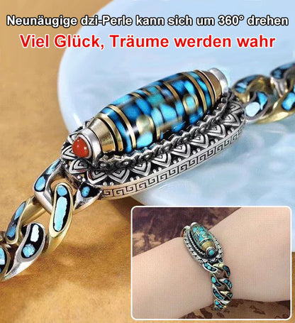 ✨Neun-Augen-Dzi-Armband mit Mantra mit sechs Charakteren in Türkis✨