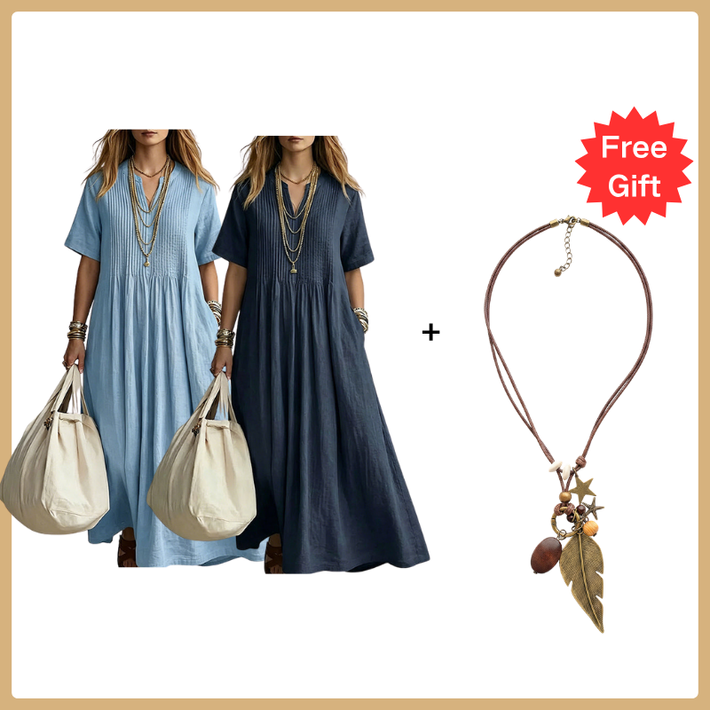 🔥 🔥Nur heute – Bis zu 50% RABATT 👗 Damen lockeres lässiges V-Ausschnitt Kleid✨