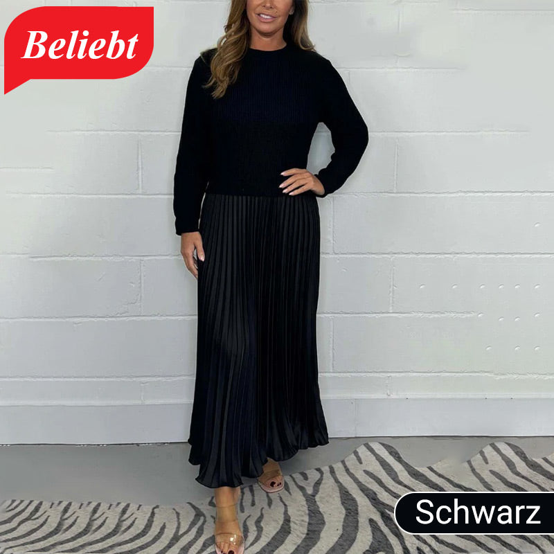 👗 60% RABATT! ✨ Damen Kleid mit Rundhalsausschnitt & Falten – Elegant, Fließender Schnitt & Perfekt für Anlässe 💃
