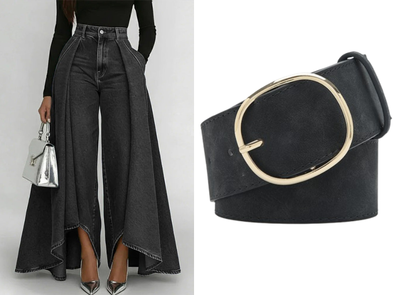 👖 Damen Hochtaillierte Weitbein-Jeans mit High-Low-Saum – moderner Look, figurschmeichelnd & vielseitig kombinierbar