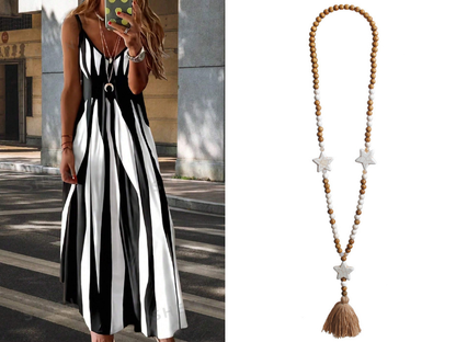 👗Elegantes Träger-Maxikleid mit Druckmuster, bequem für Alltag & Urlaub