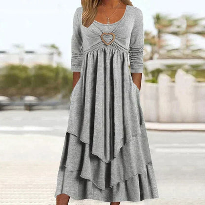 🏆👗 Tiered Midi Dress with Heart Accent – Figurschmeichelndes A-Linien-Design, luftiger Stoff & süßes Herzdetail – Perfekt für Reise & Feiern versandfrei