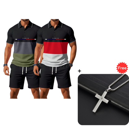👕 2-teiliges Sommer-Set für Herren – Polo-Shirt & Shorts, atmungsaktiv, bequem & vielseitig für Sport, Alltag & Freizeit