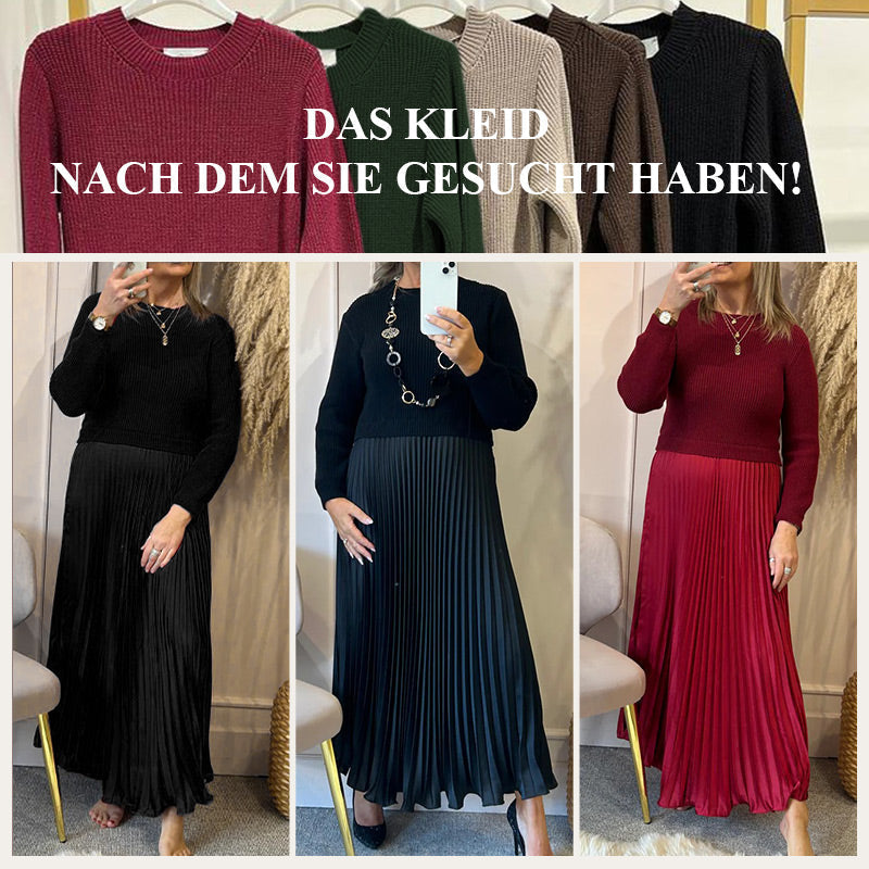 👗 60% RABATT! ✨ Damen Kleid mit Rundhalsausschnitt & Falten – Elegant, Fließender Schnitt & Perfekt für Anlässe 💃