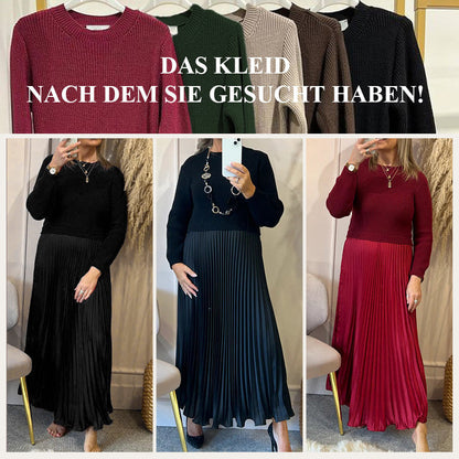 👗 60% RABATT! ✨ Damen Kleid mit Rundhalsausschnitt & Falten – Elegant, Fließender Schnitt & Perfekt für Anlässe 💃