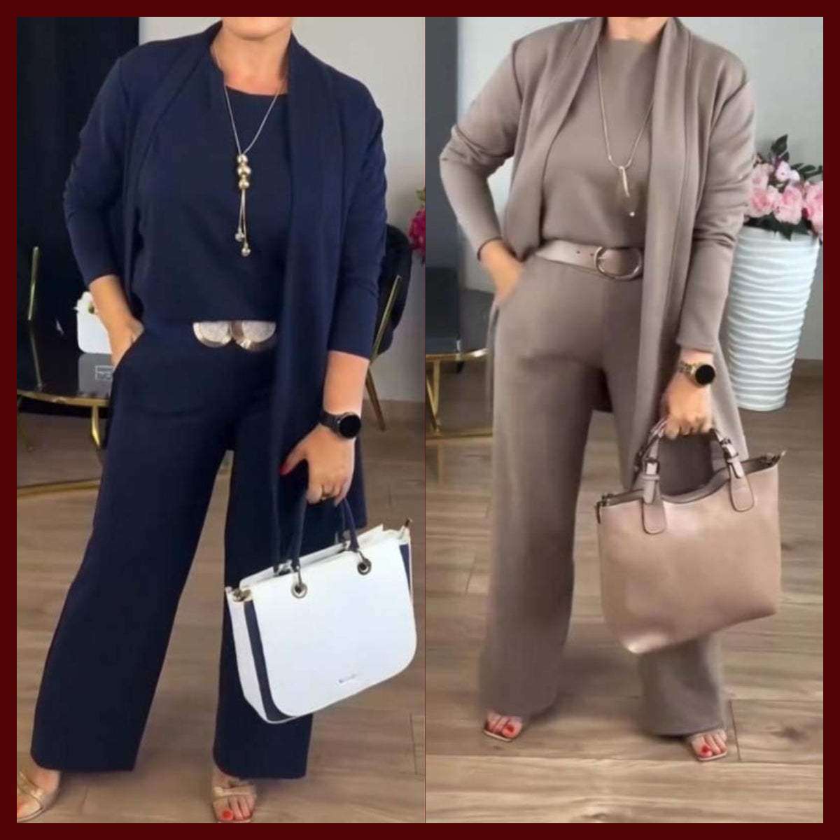 ⏳Zeitlich begrenztes Sonderangebot⏰Elegantes 3-teiliges Set aus Longline-Cardigan, Top und Hose💞