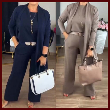⏳Zeitlich begrenztes Sonderangebot⏰Elegantes 3-teiliges Set aus Longline-Cardigan, Top und Hose💞