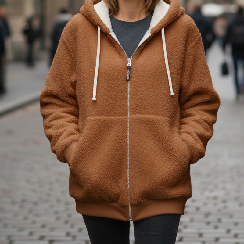 🧥 60% RABATT! ✨ Kapuzen-Fleecejacke mit Lammfellfutter - Winddicht & Wärmeisolierend für Extremes Winterwetter ❄️🛡️