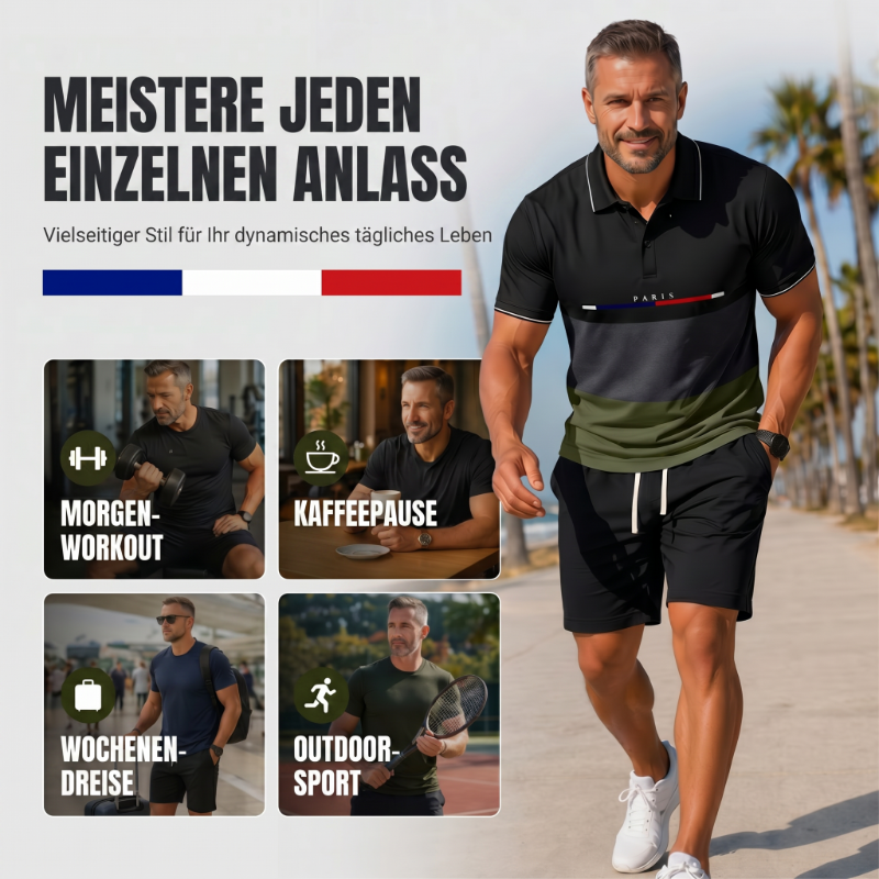 👕 2-teiliges Sommer-Set für Herren – Polo-Shirt & Shorts, atmungsaktiv, bequem & vielseitig für Sport, Alltag & Freizeit