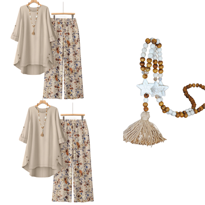 ✈️Versandkostenfrei🔥 Letzter Tag! 50% Rabatt NEU Damen 2-Teiler Baumwoll-Leinen Set ✨ Boho Blumenprint, locker & atmungsaktiv für Sommer & Urlaub