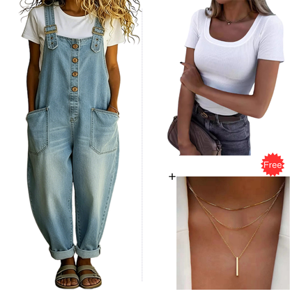 ✨ 50% Rabatt 👖 Locker geschnittene Damen Jeanslatzhose 🔥 modisch & mit praktischen Taschen