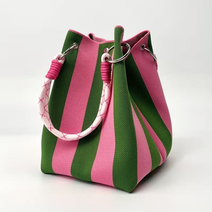 🏆👜 Zeitlich begrenzter Sale: 50% RABATT 🌴 Boho Gestreifter Strick-Bucket-Bag für Damen – Handgemachte Sommer-Strand-Umhängetasche