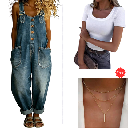 ✨ 50% Rabatt 👖 Locker geschnittene Damen Jeanslatzhose 🔥 modisch & mit praktischen Taschen