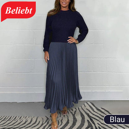 👗 60% RABATT! ✨ Damen Kleid mit Rundhalsausschnitt & Falten – Elegant, Fließender Schnitt & Perfekt für Anlässe 💃