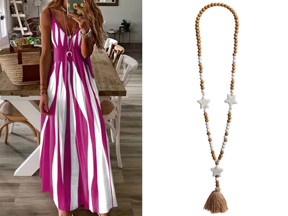 👗Elegantes Träger-Maxikleid mit Druckmuster, bequem für Alltag & Urlaub
