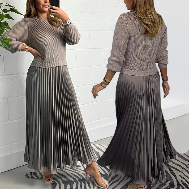 👗 60% RABATT! ✨ Damen Kleid mit Rundhalsausschnitt & Falten – Elegant, Fließender Schnitt & Perfekt für Anlässe 💃