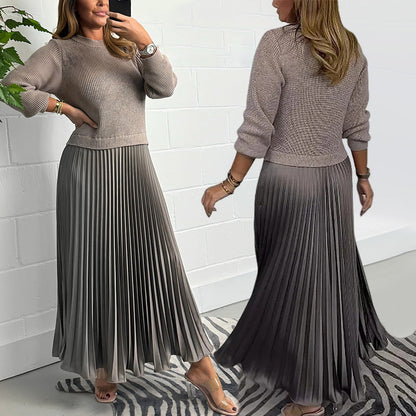 👗 60% RABATT! ✨ Damen Kleid mit Rundhalsausschnitt & Falten – Elegant, Fließender Schnitt & Perfekt für Anlässe 💃