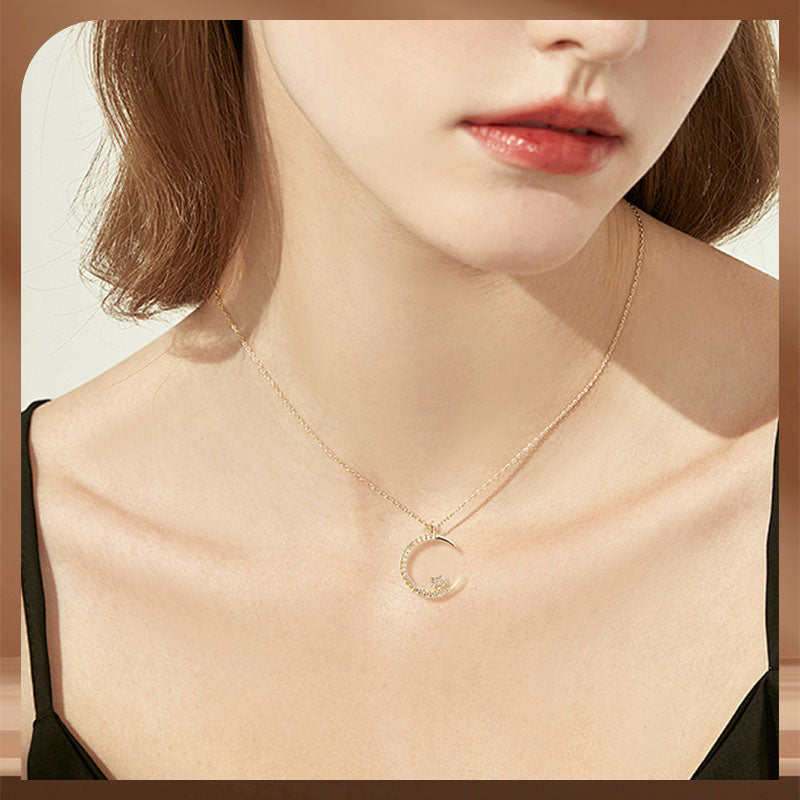 🌙✨ Funkelnde Mond & Stern Halskette – Zarte Kette, Strahlender Anhänger & Romantisches Symbol 💫