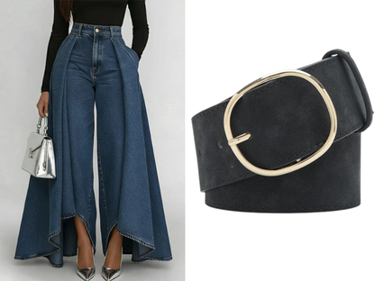 👖 Damen Hochtaillierte Weitbein-Jeans mit High-Low-Saum – moderner Look, figurschmeichelnd & vielseitig kombinierbar