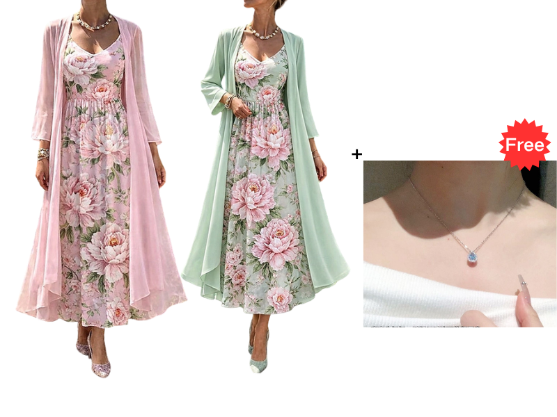 🌸👗Elegantes zweiteiliges Blumenkleid-Set für Damen – der perfekte Look für den Sommerurlaub✨