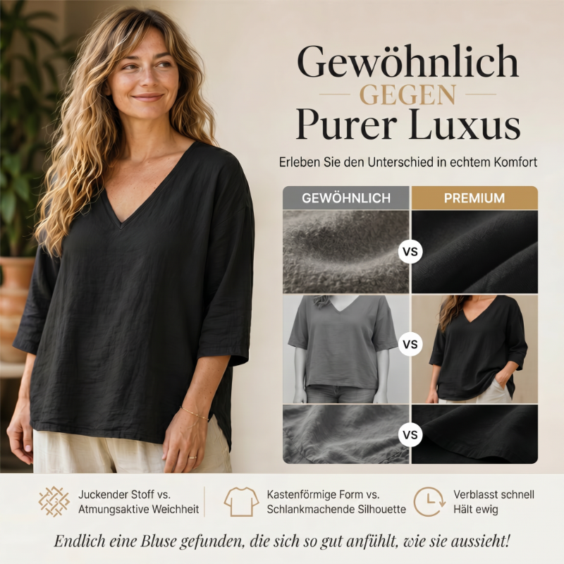 👕 Lässige Damenbluse mit V-Ausschnitt und Dreiviertelärmeln – eleganter Look, luftiger Schnitt & vielseitig – perfekt für Alltag, Büro & Freizeit