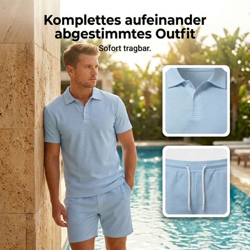 🔥Solange der Vorrat reicht 40 % Rabatt!🎉Zweiteiliges Sommer-Set für Herren aus Polohemd und Shorts