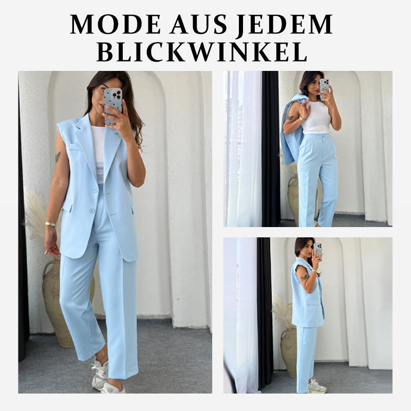 💖Stilvolles Set aus ärmellosem Blazer und hoch taillierter Hose für Damen