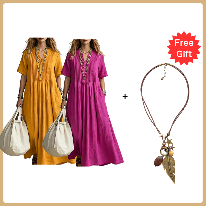 🔥 🔥Nur heute – Bis zu 50% RABATT 👗 Damen lockeres lässiges V-Ausschnitt Kleid✨