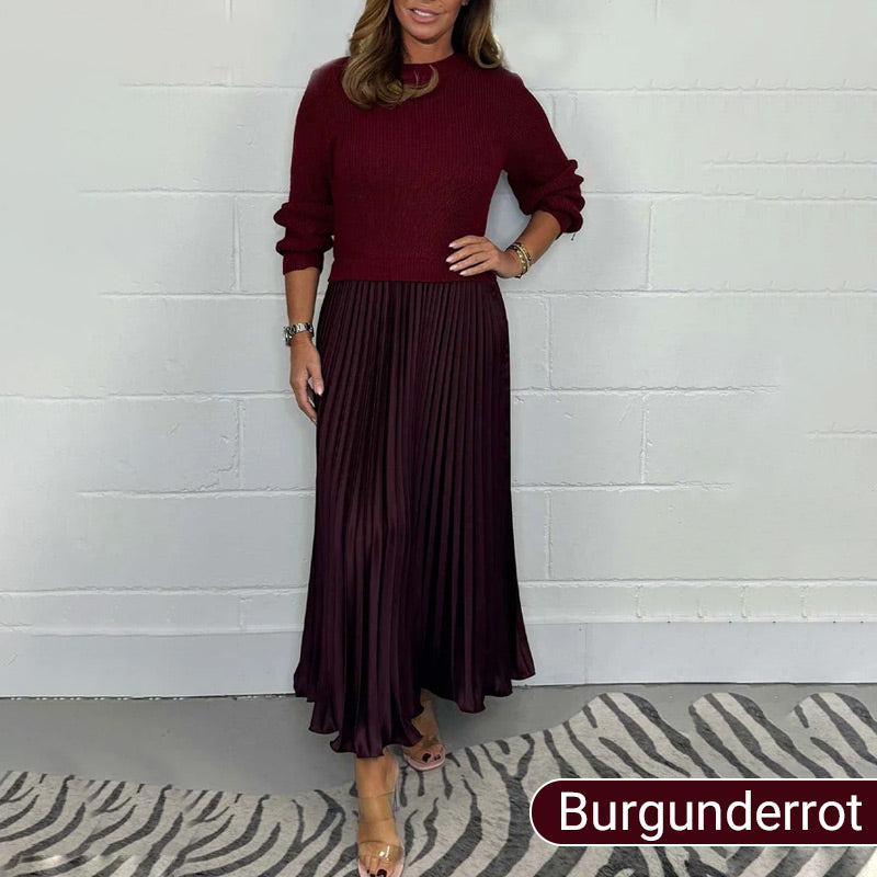 👗 60% RABATT! ✨ Damen Kleid mit Rundhalsausschnitt & Falten – Elegant, Fließender Schnitt & Perfekt für Anlässe 💃