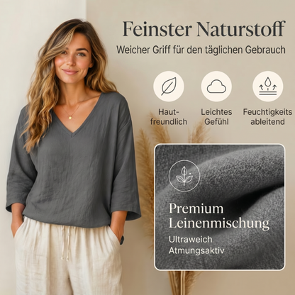 👕 Lässige Damenbluse mit V-Ausschnitt und Dreiviertelärmeln – eleganter Look, luftiger Schnitt & vielseitig – perfekt für Alltag, Büro & Freizeit