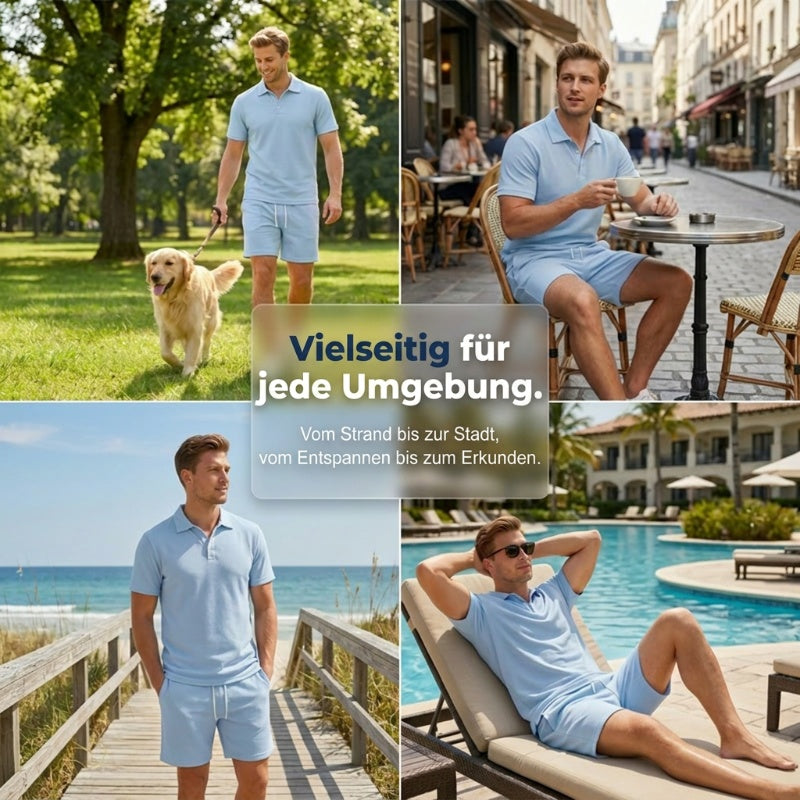 🔥Solange der Vorrat reicht 40 % Rabatt!🎉Zweiteiliges Sommer-Set für Herren aus Polohemd und Shorts