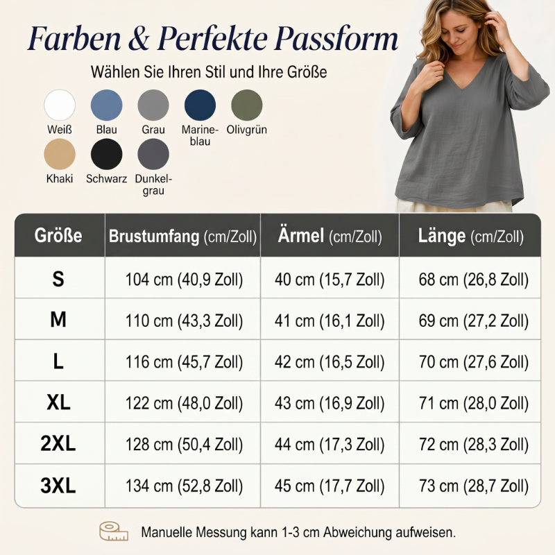👕 Lässige Damenbluse mit V-Ausschnitt und Dreiviertelärmeln – eleganter Look, luftiger Schnitt & vielseitig – perfekt für Alltag, Büro & Freizeit