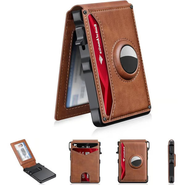 💼🔒Men's Slim RFID Blocking Aluminum Wallet – Pop-Up Card Holder with Money Clip & Dual ID Windows