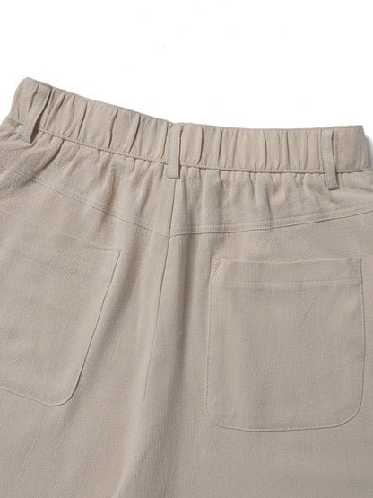 🔥Damen Palazzo-Hose aus Baumwoll-Leinen-Mischgewebe, sommerlich fließend, weit geschnitten, gerades Bein, mit Tasche, lässige, einfarbige Loungehose mit weichem, elastischem Bund und hohem Bund.
