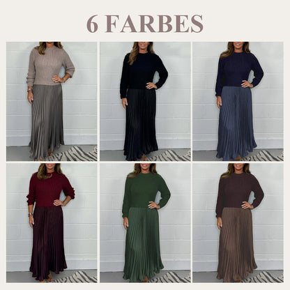 👗 60% RABATT! ✨ Damen Kleid mit Rundhalsausschnitt & Falten – Elegant, Fließender Schnitt & Perfekt für Anlässe 💃