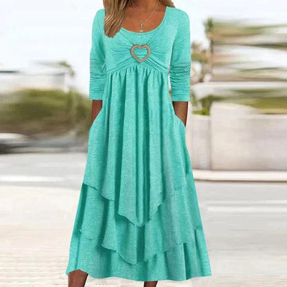 🏆👗 Tiered Midi Dress with Heart Accent – Figurschmeichelndes A-Linien-Design, luftiger Stoff & süßes Herzdetail – Perfekt für Reise & Feiern versandfrei
