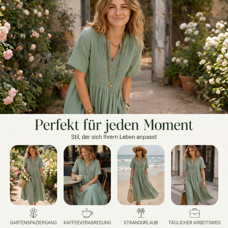 🔥 🔥Nur heute – Bis zu 50% RABATT 👗 Damen lockeres lässiges V-Ausschnitt Kleid✨