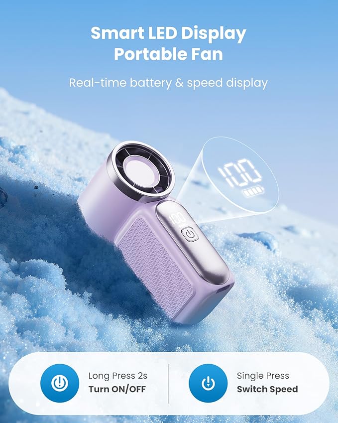 ❄️🧊Mini-Handventilator mit LED-Anzeige👍5-stufiger Turbo-Ventilator im Taschenformat🍃✨Über USB aufladbar, schnelle Kühlung für Reisen und beim Schminken