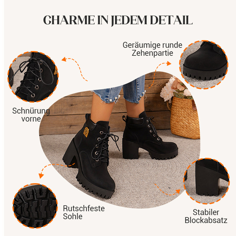 🔥【35-42】 👢✨2025 Neuheit für diesen Herbst: Stiefeletten mit dicken Absätzen und Keilabsätzen – Retro-Modell mit Schnürsenkeln für Damen