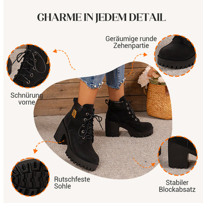🔥【35-42】 👢✨2025 Neuheit für diesen Herbst: Stiefeletten mit dicken Absätzen und Keilabsätzen – Retro-Modell mit Schnürsenkeln für Damen
