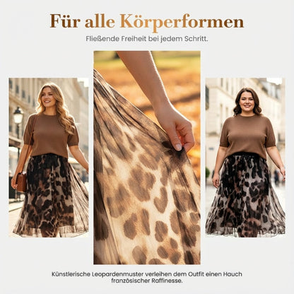 📢📢50%Rabatt!!!✨🔥Zweiteiliges Set für Damen bestehend aus Pullover und fließendem Rock mit Leopardenmuster