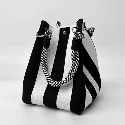 🏆👜 Zeitlich begrenzter Sale: 50% RABATT 🌴 Boho Gestreifter Strick-Bucket-Bag für Damen – Handgemachte Sommer-Strand-Umhängetasche