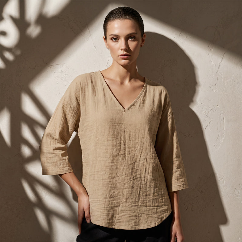 👕 Lässige Damenbluse mit V-Ausschnitt und Dreiviertelärmeln – eleganter Look, luftiger Schnitt & vielseitig – perfekt für Alltag, Büro & Freizeit