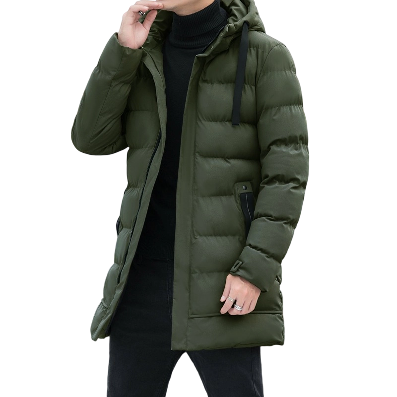 🔈🔈Nützliche Winterprodukte – 50 % reduziert❄️ Herren-Daunenjacke in mittlerer Länge mit Kapuze