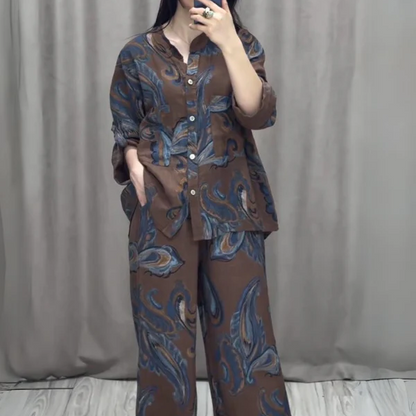 💕 49% Rabatt 💕Zweiteiliges bedrucktes Hemd- und Hosenset für Damen