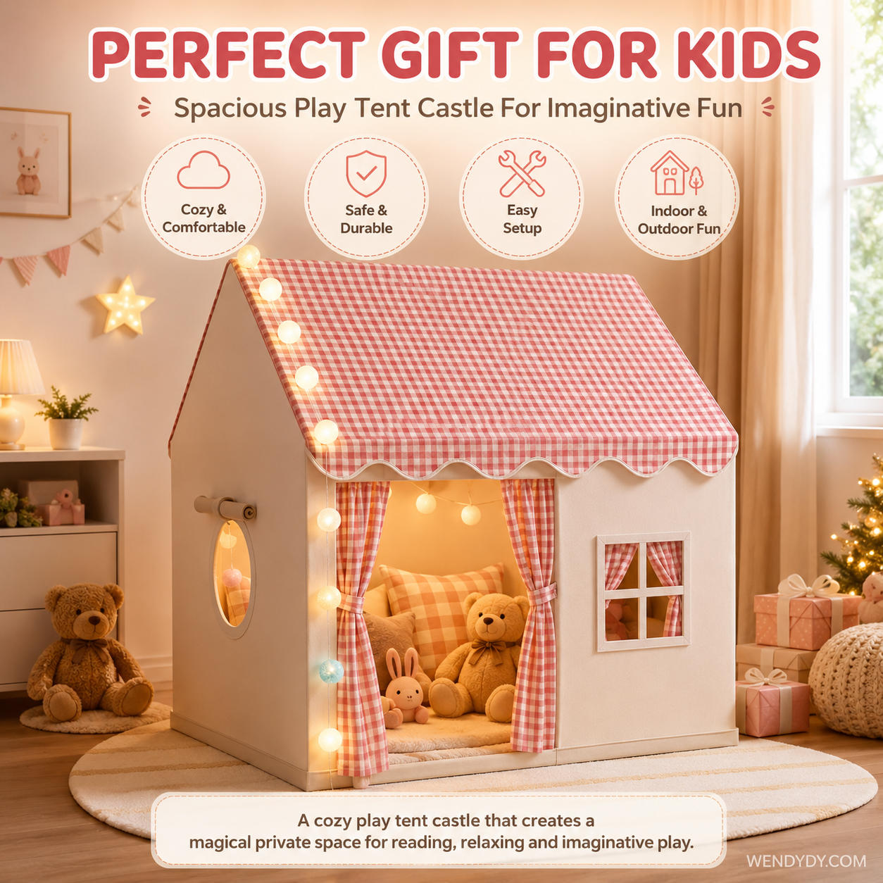 🏰 JETZT 50% RABATT! Kinderspielzelt Burg – geräumig & schnell aufgebaut, atmungsaktiver Stoff für drinnen und draußen, fördert fantasievolles Spielen | Versandfrei ✨🧸