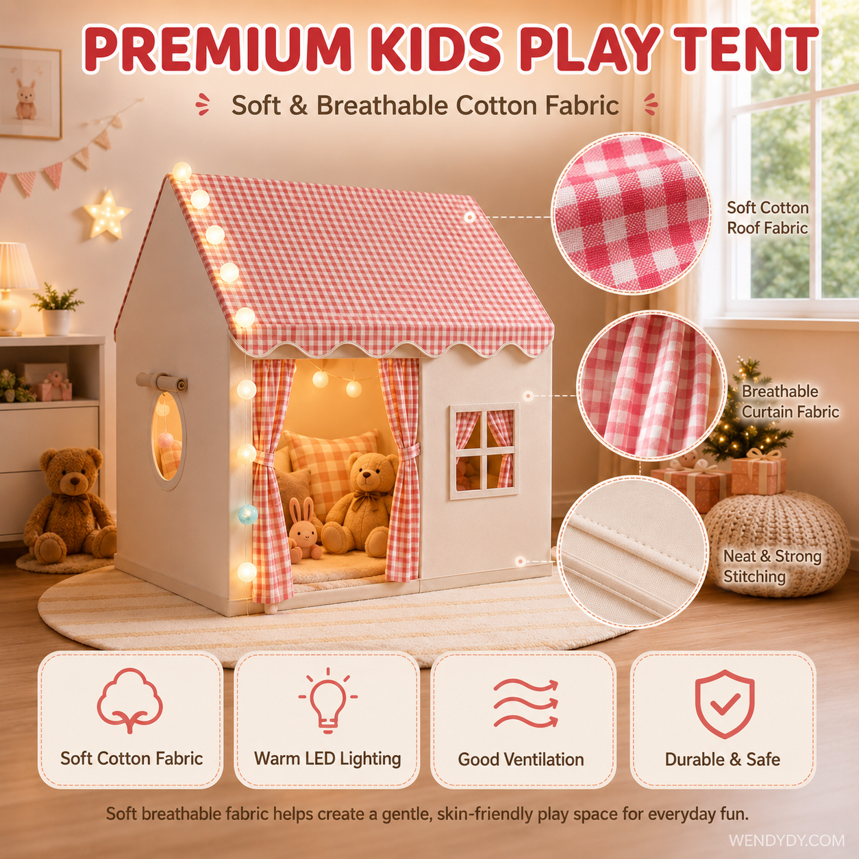 🏰 JETZT 50% RABATT! Kinderspielzelt Burg – geräumig & schnell aufgebaut, atmungsaktiver Stoff für drinnen und draußen, fördert fantasievolles Spielen | Versandfrei ✨🧸