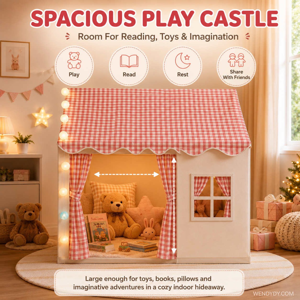 🏰 JETZT 50% RABATT! Kinderspielzelt Burg – geräumig & schnell aufgebaut, atmungsaktiver Stoff für drinnen und draußen, fördert fantasievolles Spielen | Versandfrei ✨🧸